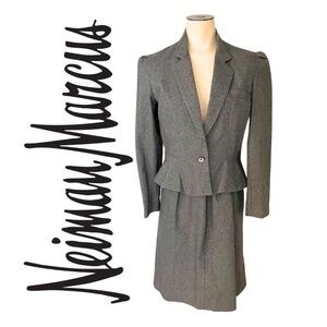 Vintage 90s 00s Neiman Macus Misses' Charcoal Wool Skirt Suit // Size XS 0-2